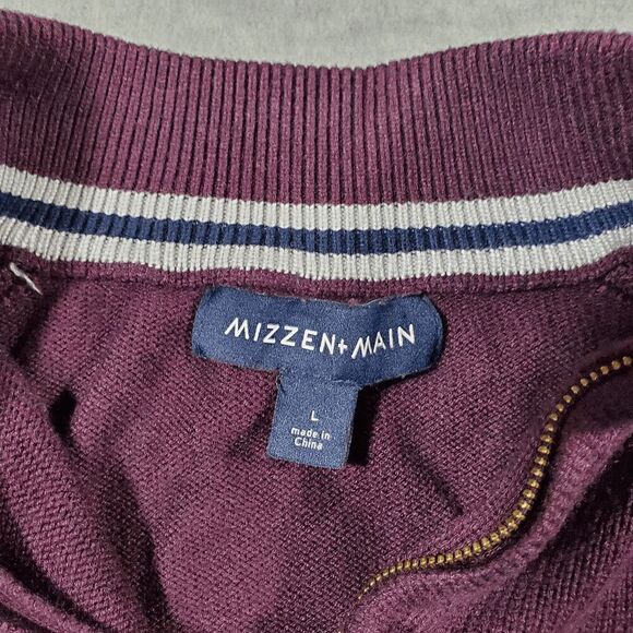 Mizzen+Main Sweater Mens Large Red Tight Knit Ribbed Hem Quarter Zip Pullover - Picture 2 of 8